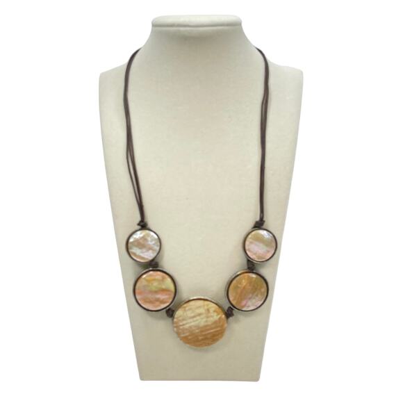 Xc Round Iridescent Necklace Boho 10" Bohemian Signed - Picture 3 of 9